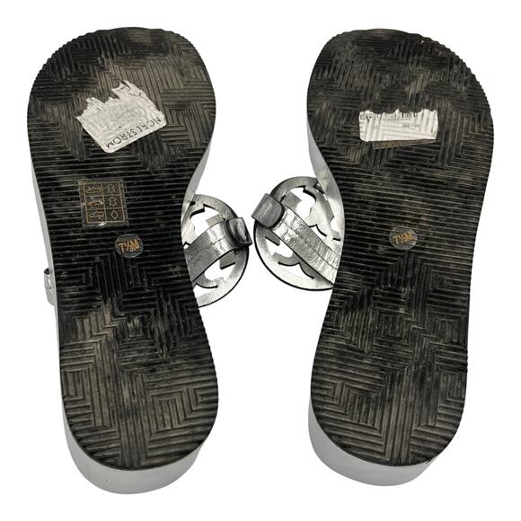 Tory Burch Miller Leather Wedge Platform Sandals Metallic Silver Size 7.5M - Picture 7 of 8